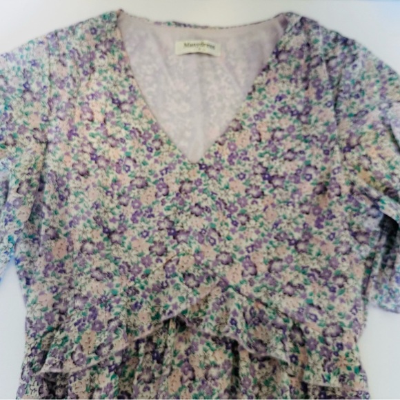 Manydress Lavender Floral Print Casual Mini Boho Ruffle Swing Dress Lined Medium - Picture 10 of 16